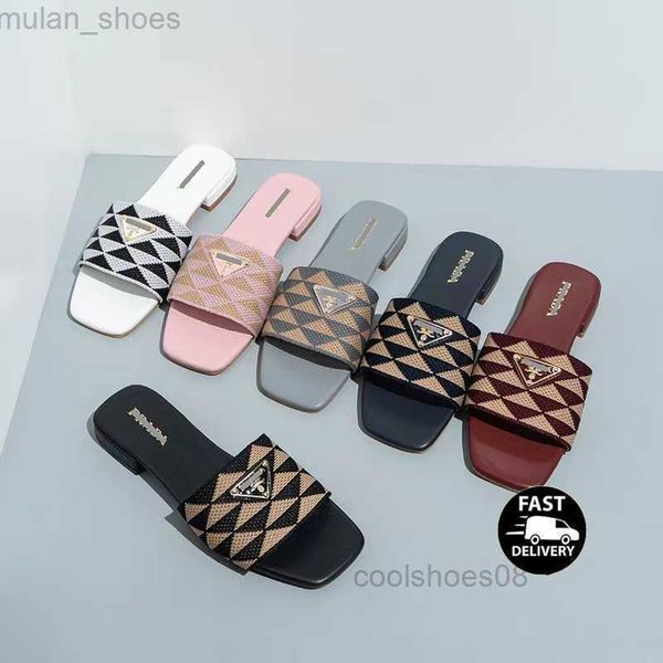 

embroidered fabric slides slippers black beige multicolor embroidery mules womens home flip flops casual sandals summer leather flat slide r