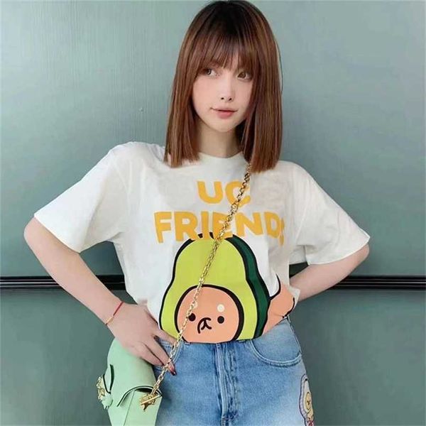 

22% off summer new gujia t-shirt cute cartoon loose fit women's half sleeve shirt couple dress, White