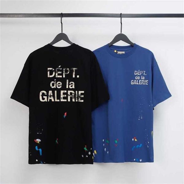 

22% off spring/summer new product chaopai street handmade speckle ink letter printing washable old short sleeve t-shirt for men and women, White;black