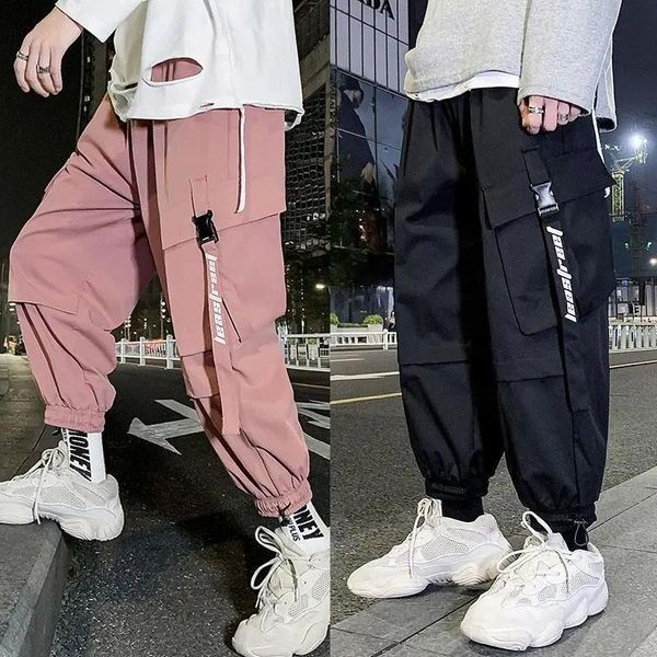

pants cargo pants men's fashion loose casual pantalones hombre pink hip hop sports trousers japanese streetwear black sweatpants
