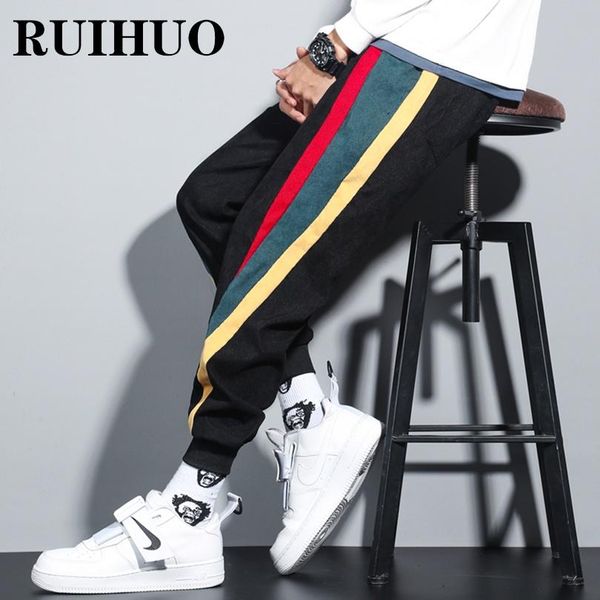 

pants ruihuo corduroy jogging pants men clothing work pants for men fashion trousers street wear big size 5xl 2023 spring new arrivals, Black
