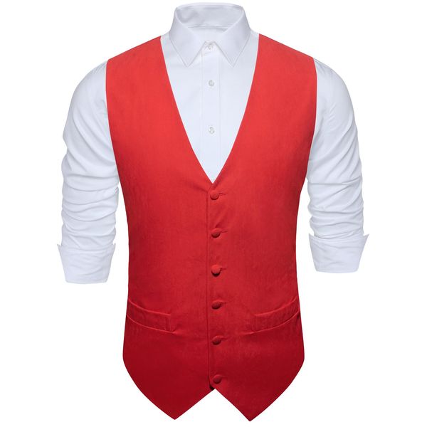 

blazers red solid vest men luxury silk suit vest male waistcoat gilet casual formal business jacket barry.wang designer, White;black
