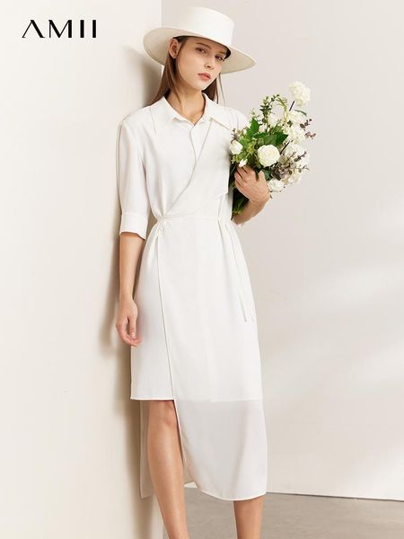 

dresses amii minimalism dresses for women fashion 2022 summer pullover vneck back splicing aline vestidos white female dress 12270163, Black;gray