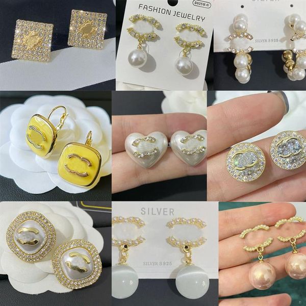 

various fashion stud earrings 925 silver luxury designer earring letters jewelry women gems 18k plated diamond charming wedding gi307k, Golden;silver