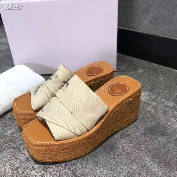 

summer wedge letter canvas sandals shoes women letter logo slip on slide lady slippers excellent walking eu35-41, Black