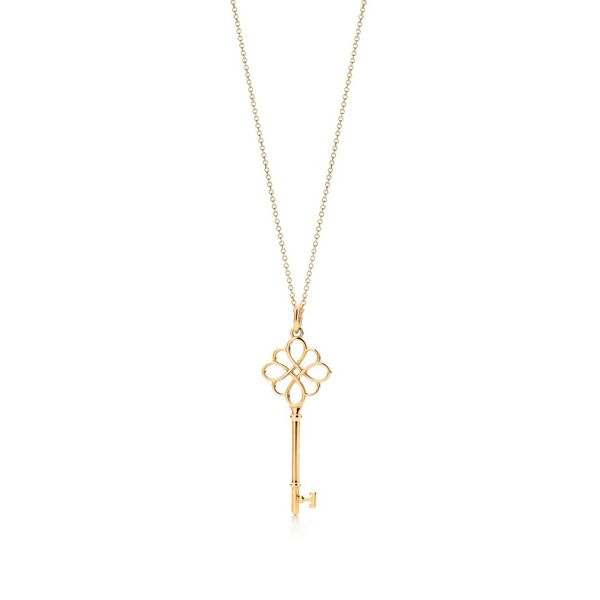 

designertiffy hollow chinese knotting key necklace 925 silver star 18k gold rose bone chain sweater, Black