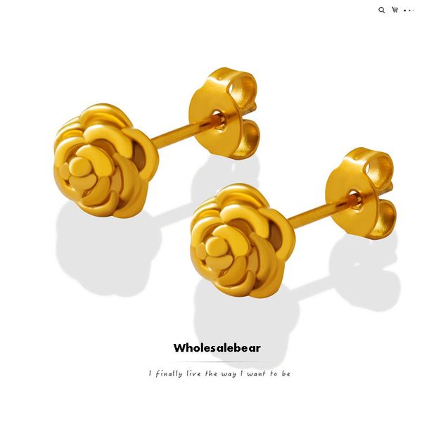

fashion women stainless sun gold camellia flower stud earring, Golden;silver