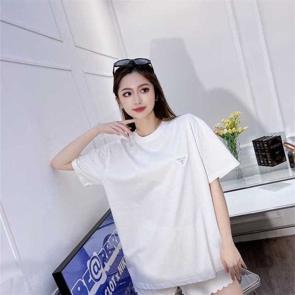 

20% off family spring/summer new casual simple leather label loose slim short sleeve t-shirt, White