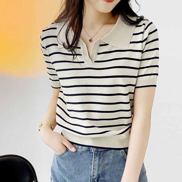 

polos women summer polo tshirt causal cotton short sleeve lady t shirt striped summer female trendy fashion tee, White