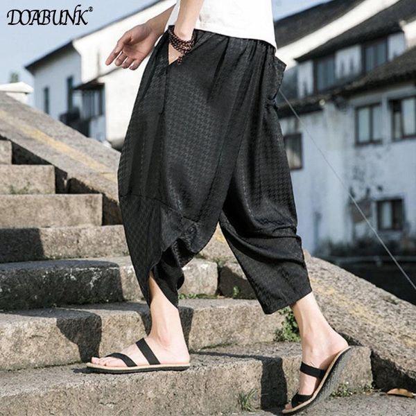 

pants 2022 new men's casual plaid pants male summer breathable calflength pants black white printed trousers m5xl