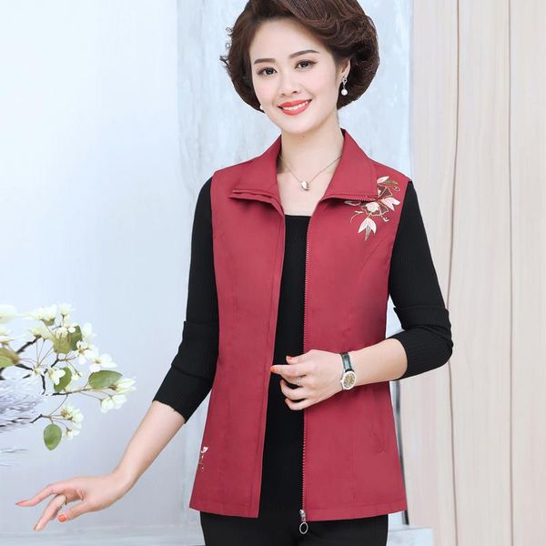 

vests spring autumn thin vest jacket middleaged mother embroidered slim sleeveless outwear plus size casual short waistcoat coat, Black;white