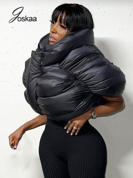 

leather joskaa navy stand collar warm cottonpadded clothes women casual zipper loose cotton coats autumn 2022 fashion high street, Black