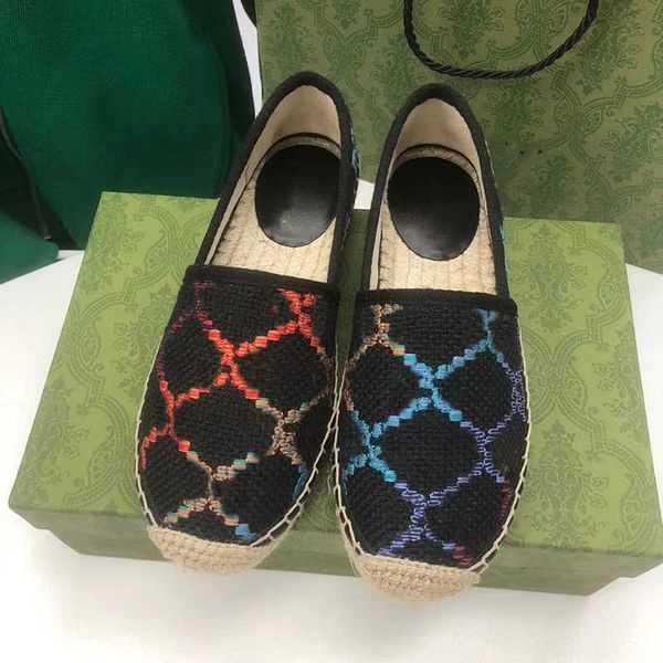 

luxury designer women's loafers: jacquard espadrille flat shoes with canvas and lambskin, classic black, rubber outsole - size 36, bran