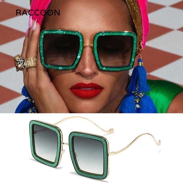 

sunglasses oversized square green crystal shining sunglasses women vintage rhinestone glitter sun glasses men luxury brand bling shades j230, White;black