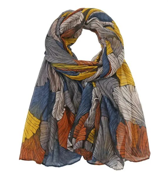 

women's fashion scarf, casual leaf printed shawl, Blue;gray