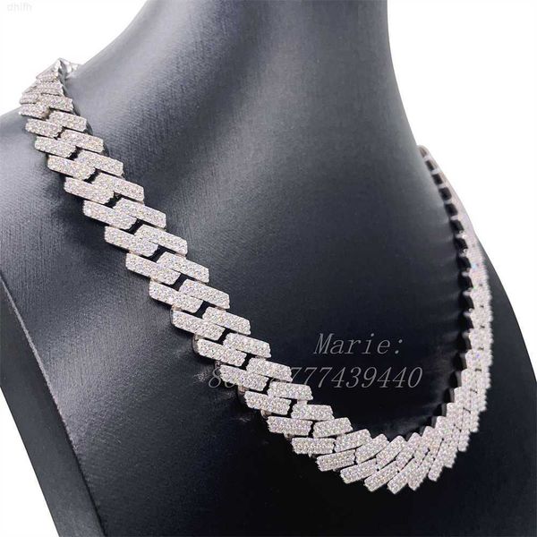 

good quality jewelry s925 with vvs moissanite diamond 15mm wide diamond hip hop necklace luxury necklace for women, Silver