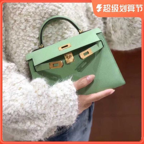 

kellies h erms handmade luxury handbag green women's mini leather qq with logo