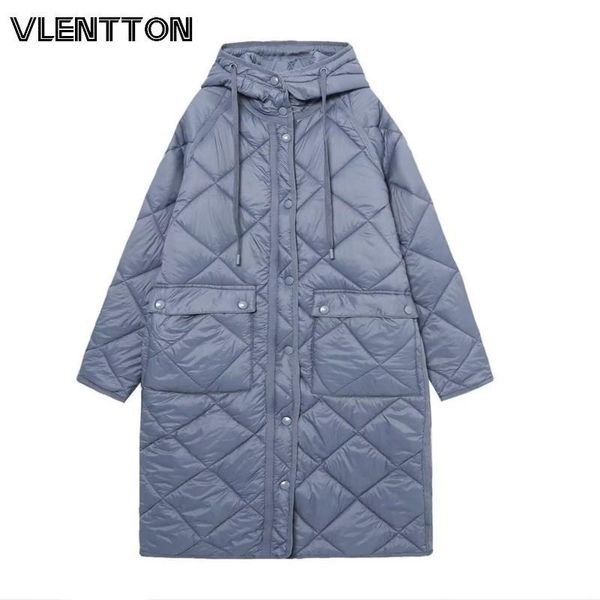 

leather 2022 winter women fashion leisure loose temperament commuter pocket hooded long sleeves parkas coat female, Black