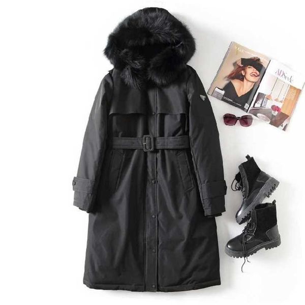 

24% off family triangle winter new down women's mid length thickened long coat for warmth, Black