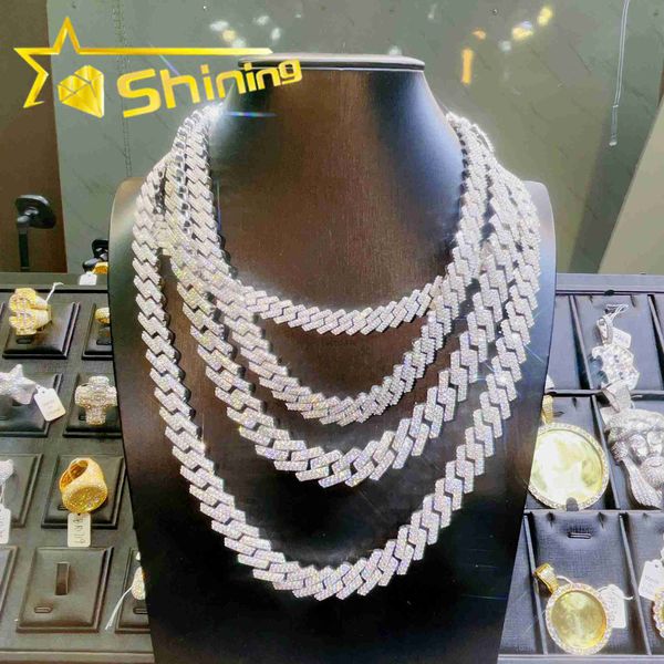 

price 925 solid silver prong set 2 row diamond iced out cuban link 10mm 12mm 14mm 15mm hip hop vvs moissanite cuban chain