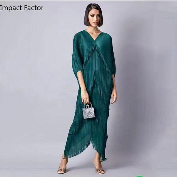 

dresses pleated dress woman tassel batwing sleeve loose casual style v collar long dresses 2022 summer fashion fast delivery, Black;gray
