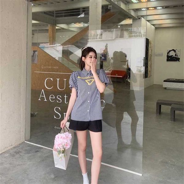 

20% off family spring/summer new style casual triangle print plaid shirt, White