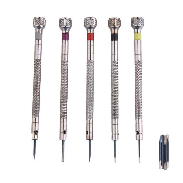 

mini 5 silver tone screwdriver set watch repair tools kit 5pcs cutter heads214c