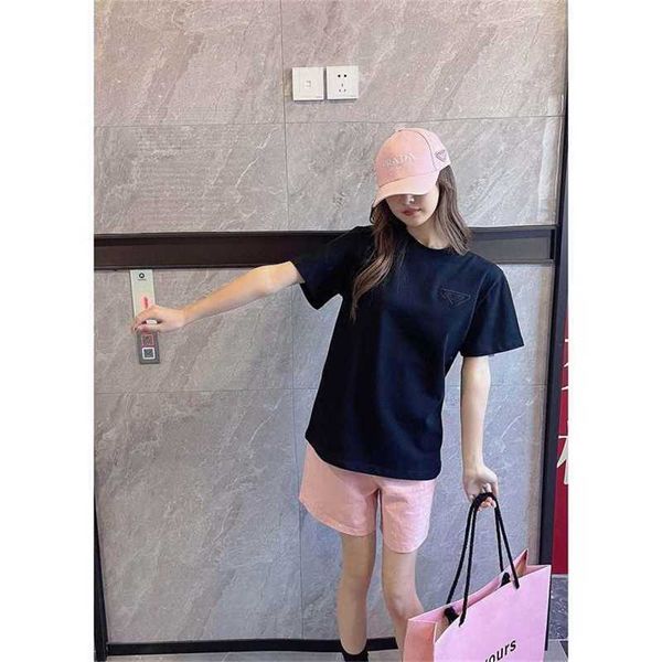 

20% off family spring/summer new fashion simple classic triangle burnt flower letter embroidery casual versatile short sleeve t-shirt, White