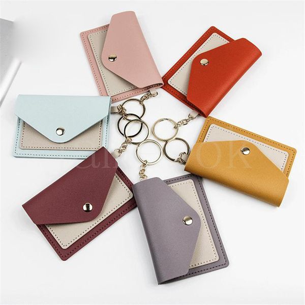 

cute woman flap cards holders popular pocket purse candy colors custom coin purse leather keychain wallet card holder df206, Red;black
