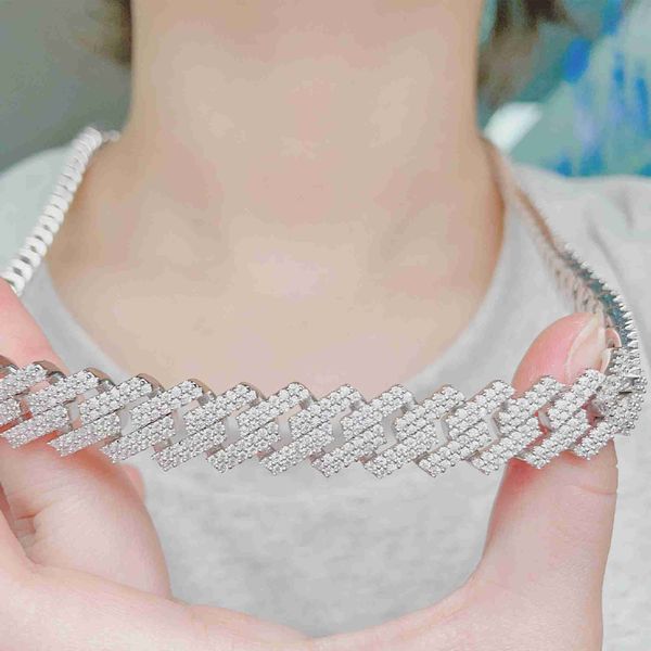 

13mm fashion hip hop chain 925 sterling silver fully vvs moissanite cuban link chain for men women
