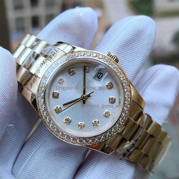

31mm super good factory watches women watch automatic movement diamond bezel dial ladies yellow gold steel sport sapphire wristwat250v, Slivery;golden