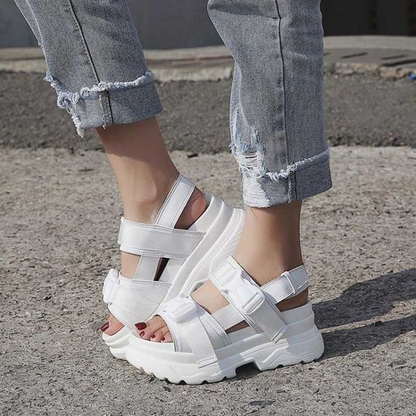 

sandals comemore 2022 new summer women buckle black white roman platform sandals female comfortable thick sole wedge beach shoes heels j2304