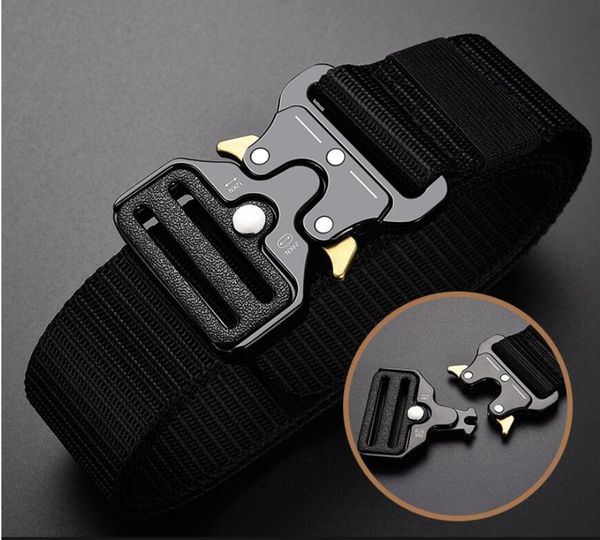 

men's belt army style outdoor hunting tactical multi function combat survival marine corps canvas male nylon belts 135cm, Black;green