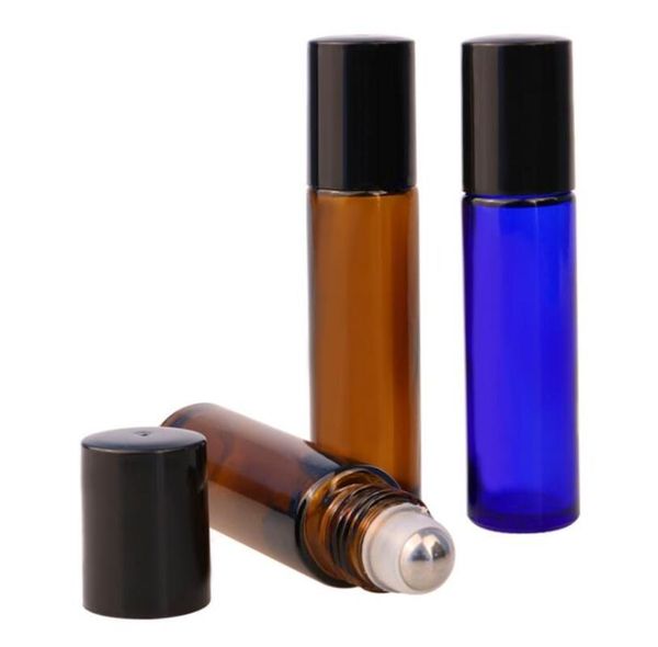 

600pcs/lot 10ml(1/3oz) amber perfume bottle clear and blue thick glass roll on essential oil empty parfum bottles roller ball