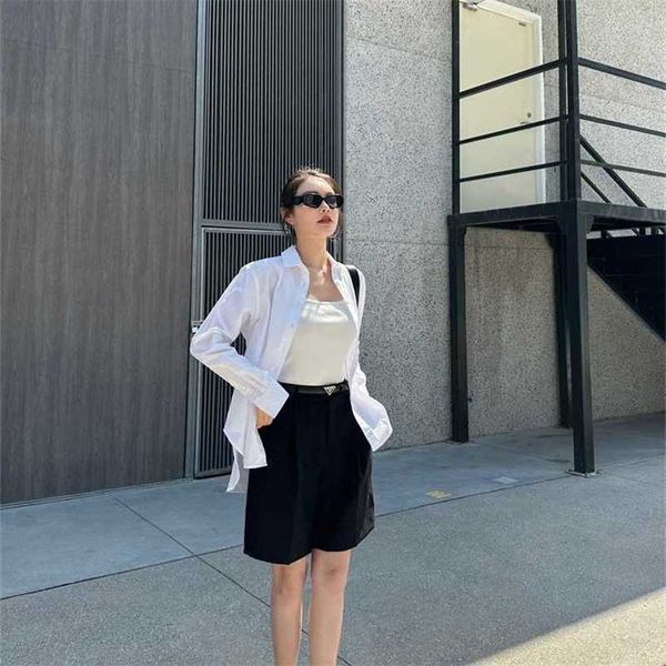 

20% off family spring/summer new style temperament fashion waist slim straight barrel pants and shorts (belt), Black;white