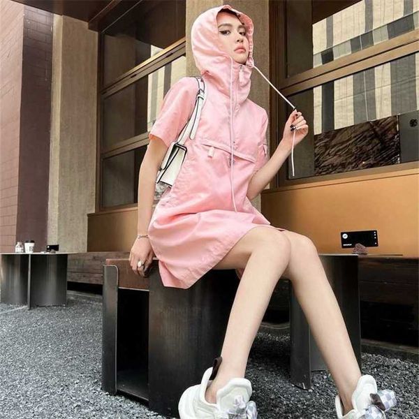 

24% off family spring/summer new sweet cool age reducing triangle label nylon hooded sweater dress, Black;gray
