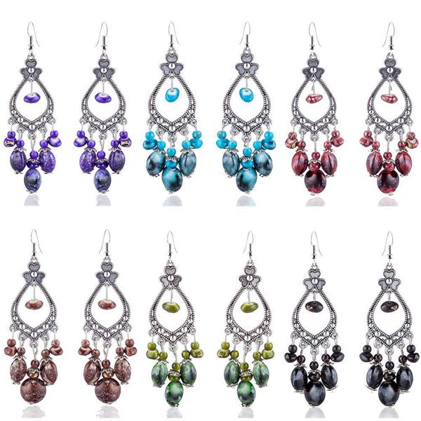 

charm vintage big oval multicolor beaded tassel earrings for women ethnic boho hollow long carved charm femme drop earrings jewelry w0422, Golden