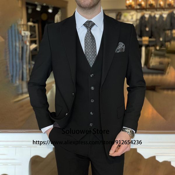 

blazers classic black suits for men slim fit 3 piece jacket vest pants set groom wedding peaked lapel tuxedo male formal business balzer, White;black