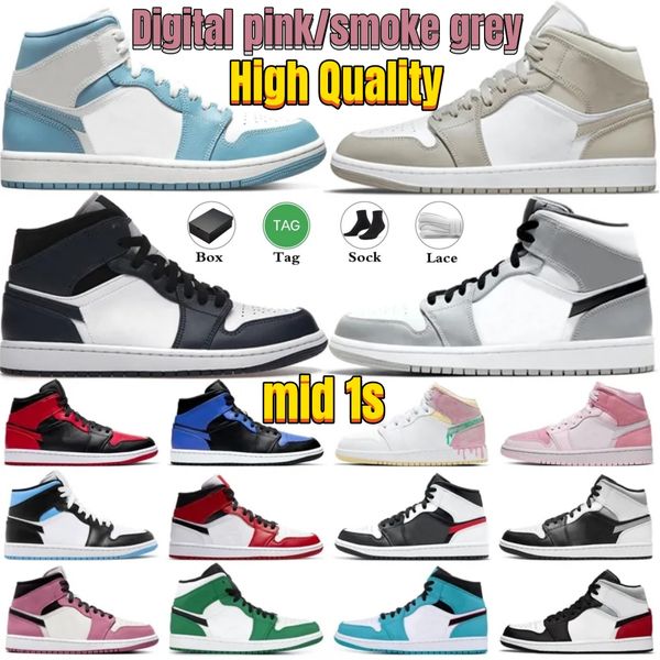 

jumpman 1s mid sports basketball shoes 1 men women linen armory navy bred light smoke grey shadow hyper royal digital pink fearless unc mens