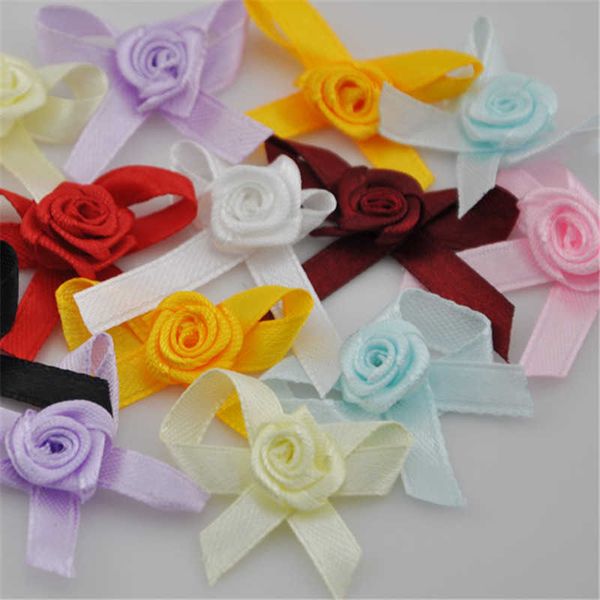 

other fashion accessories 50pcs satin ribbon flowers bows rose sewing wedding appliques u pick b139 j230422, Silver