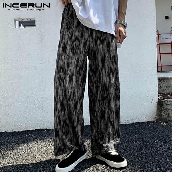 

pants incerun 2023 men casual pants tie dye elastic waist loose korean wide leg trousers men streetwear fashion folds pantalon s5xl, Black