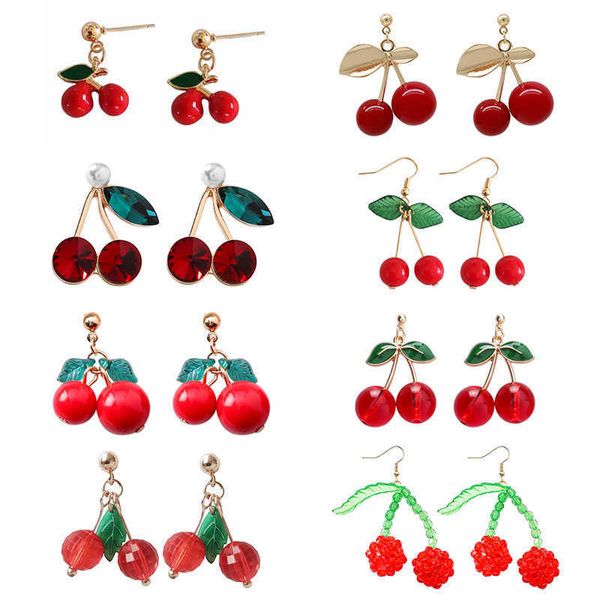 

charm cute red cherry drop earrings for women sweet fruit fresh pendant female student dangle ear jewelry couple gifts w0422, Golden