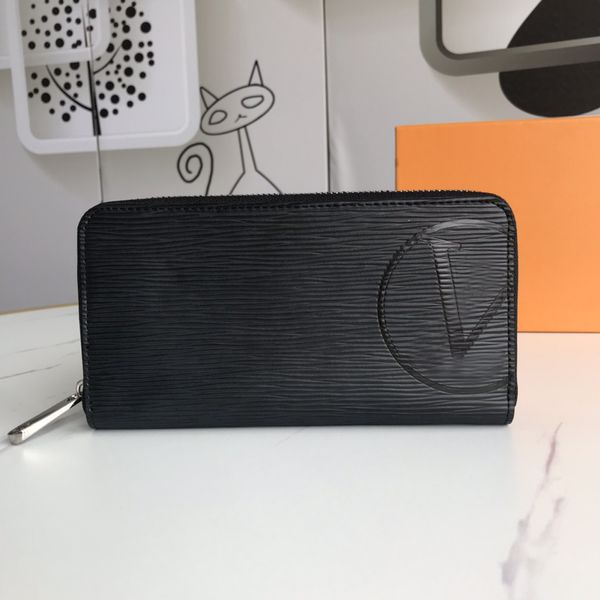 

designer zippy wallets luxury mens women circle purses flower letter credit card holder ladies fashion long slim money clutch bags with box, Red;black