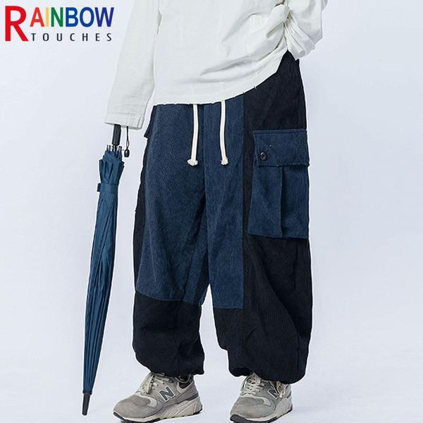 

pants rainbowtouches new fashion casual sports training high street vintage style pant corduroy men's trendy oversize loose trousers, Black