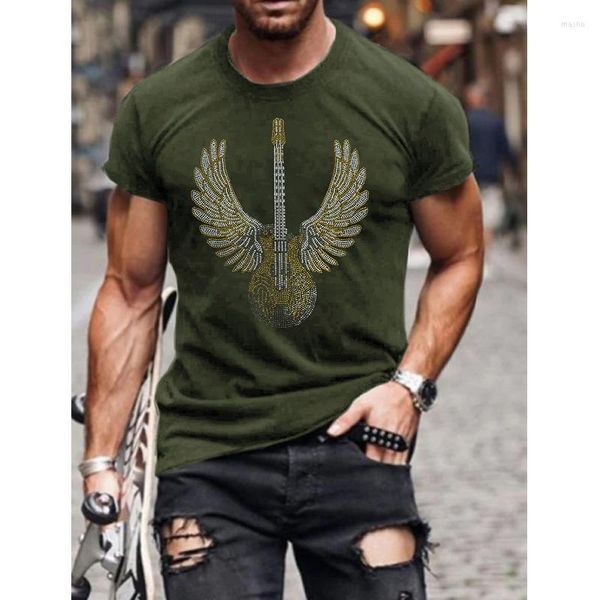 

t shirttmen's t shirts fashion men's clothing oversized tee y2k guitar rhinestone designer short sleeve punk casual street t, White;black