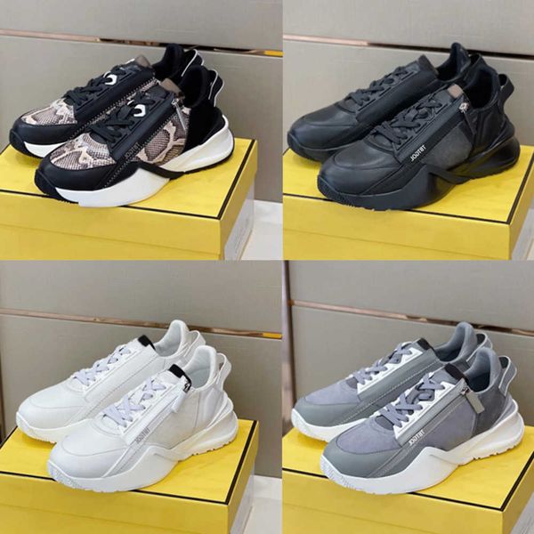 

men flow sneakers designer shoes nylon runner trainers suede leather low-cut shoes black white slip-on casual shoe with box no259