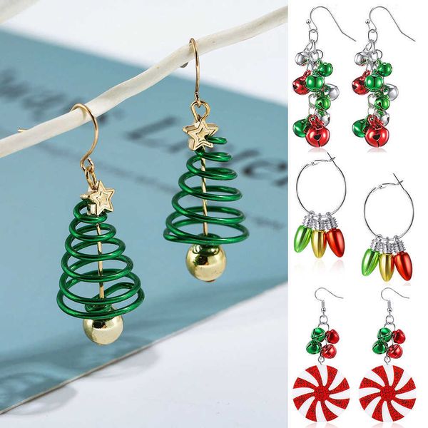 

charm 1 pair christmas dangle earrings christmas bell light bulbs hoop earrings christmas tree earrings for women girls xmas part gift w0422, Golden
