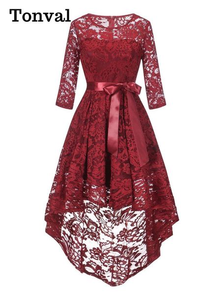 

dresses tonval vintage robe floral lace elegant high low hem maxi dress for women oneck 3/4 length sleeve evening party dresses, Black;gray