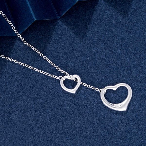 

designertiffy s925 sterling silver double love lock ring teenage women's premium fashion light luxury versatile heart inn collar chain, Black
