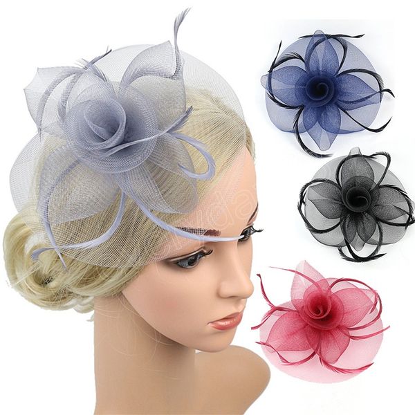 

mesh feather hat hair clip mesh flower wedding cocktail hair accessories women party headband